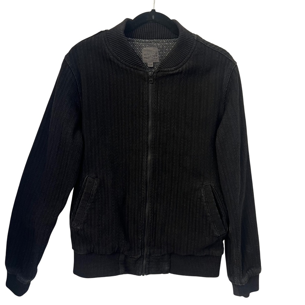 Naked & Famous Dobby Denim Bomber Jacket Made in Canada. Blk. 100% Cotton.Medium